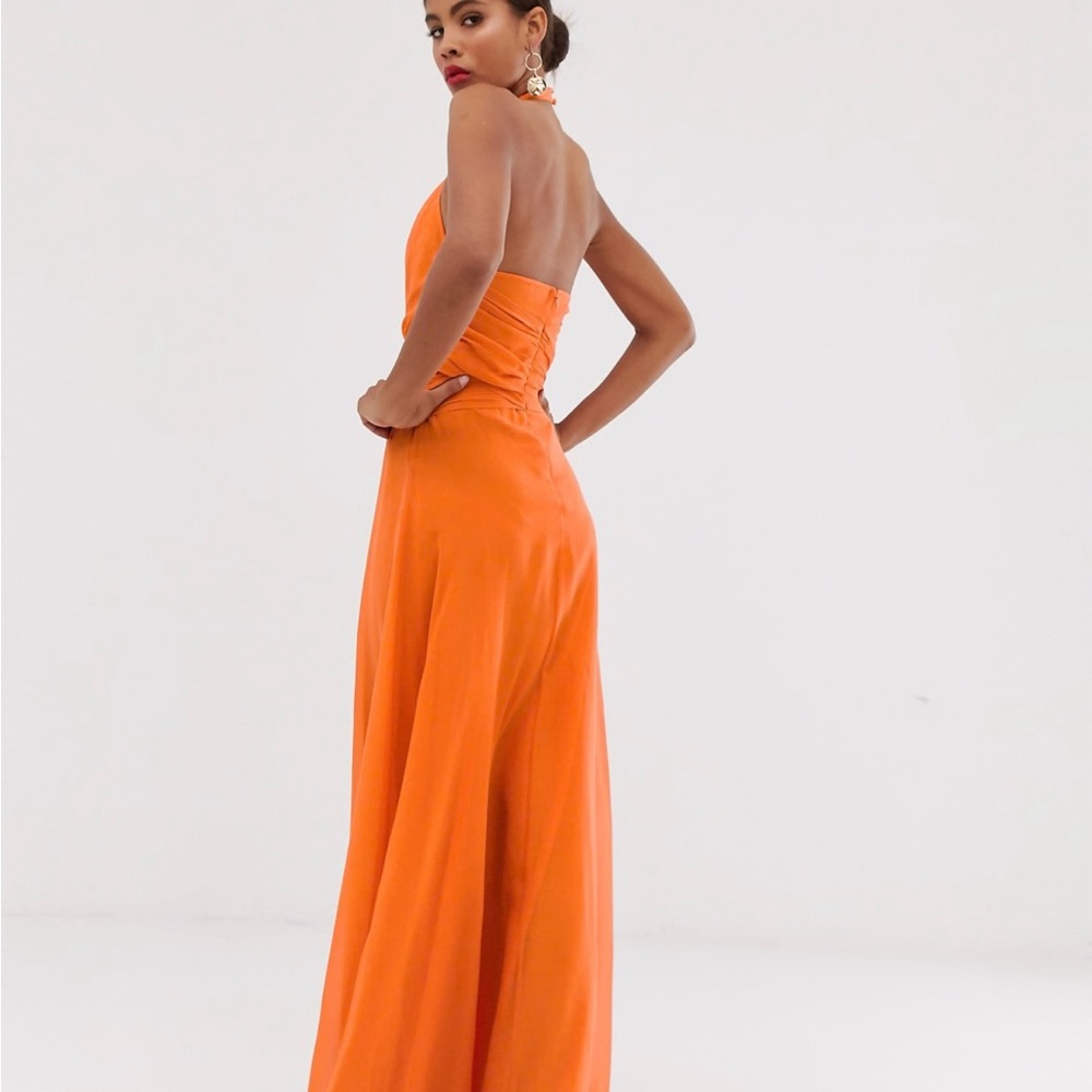 Elegant Orange Halter Maxi Dress - Picture 2 of 5